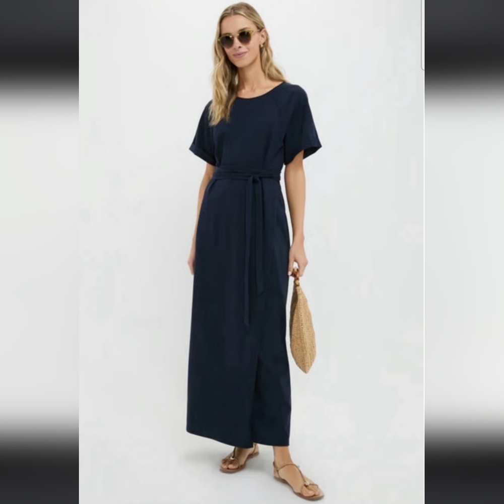 TUCKERNUCK Navy Blue Clarissa Belt Relaxed Fit Maxi Dress Sz Large